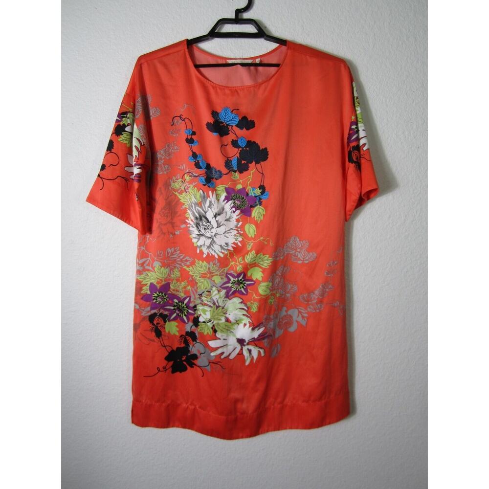 Soft Surroundings‎ Dress Womens PM Orange Floral Polynesian Kimono Short Sleeves